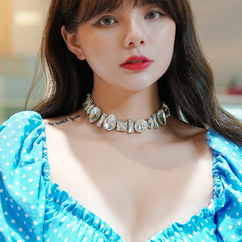 Collier ras de cou argent diamant